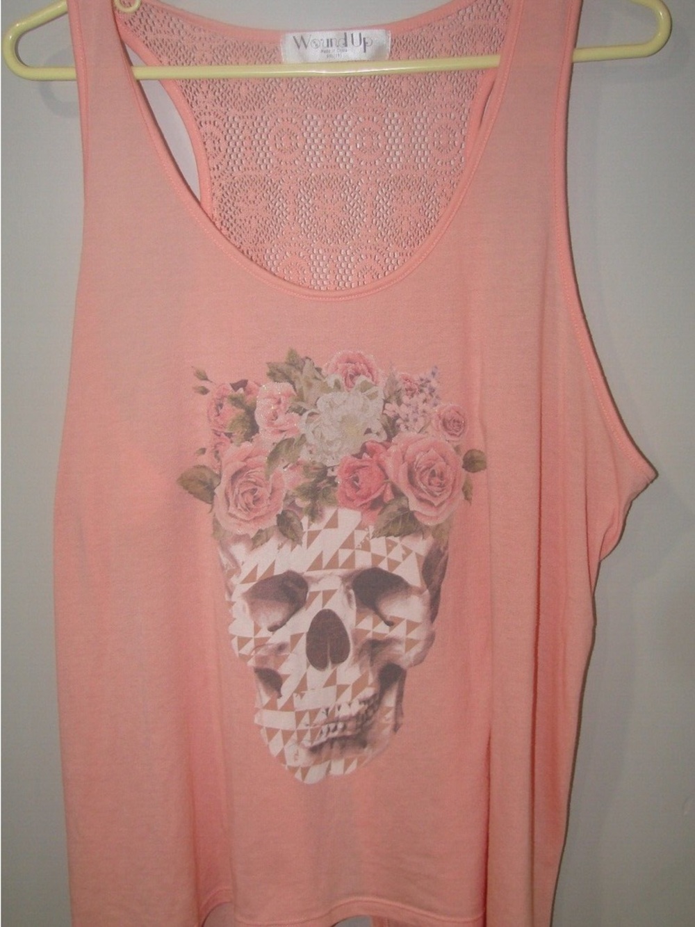 NWOT WOUND UP Tank with Floral Skull Graphic, Lace and Swing Cut Back